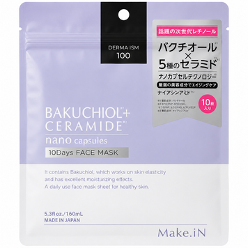 Від зморшок та втрати пружності маска Bakuchiol + Ceramide Make.iN (Японія), ліфтинг та зволоження, 10 шт/курс 10 днів, 160 мл 00309 фото