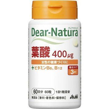 Фолієва кислота 400 мг, вітаміни B6 та B12 для здоров'я жінок &mdash; Asahi Dear-Natura, 60 таблеток на 60 днів 00716 фото