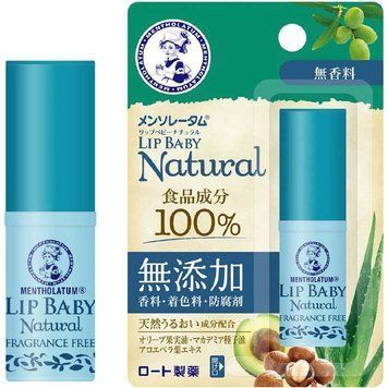 Бальзам для губ с оливковым маслом, маслом макадамии и алоэ - Rohto Mentholatum Lip Baby Natural, 4 г 00916 фото