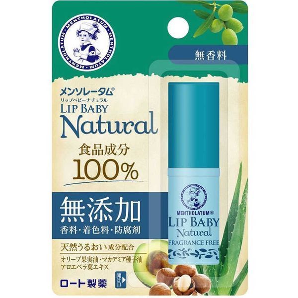 Бальзам для губ з оливковою олією, маслом макадамії та алое - Rohto Mentholatum Lip Baby Natural, 4 г 00916 фото
