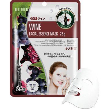 Антоціани та гіалуронова кислота для сяйва та зволоження шкіри &mdash; Mitomo Wine Facial Essence Mask, 1 маска. 00533 фото